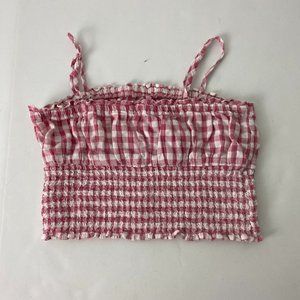 American Eagle Gingham Halter Top Crop Top Checkered Red Cotton Linen - Size XS